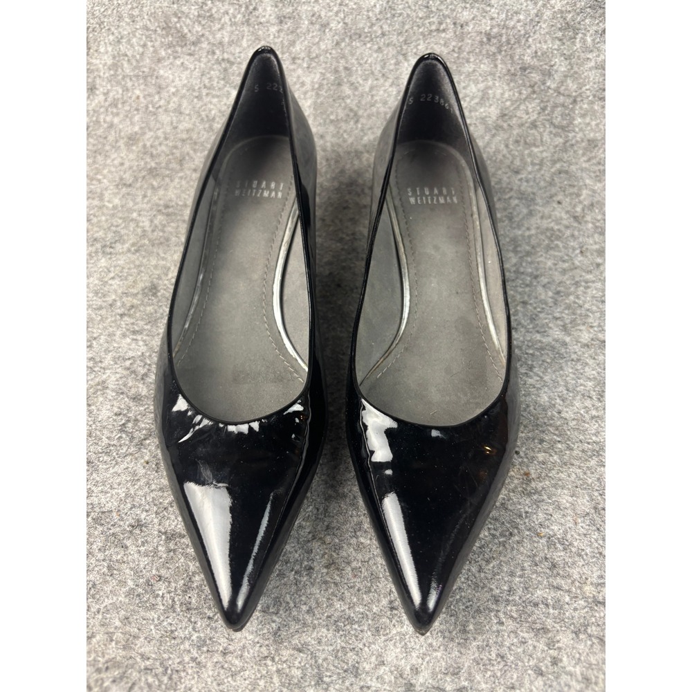 Stuart Weitzman Kitten Heels Womens 5 Black Patent Leather Pointed Toe Pumps